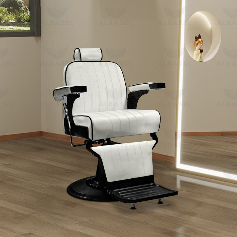 White and Black Salon Professional Gents Barber chair - salon chair - gents chair - barber chair - al basel cosmetics