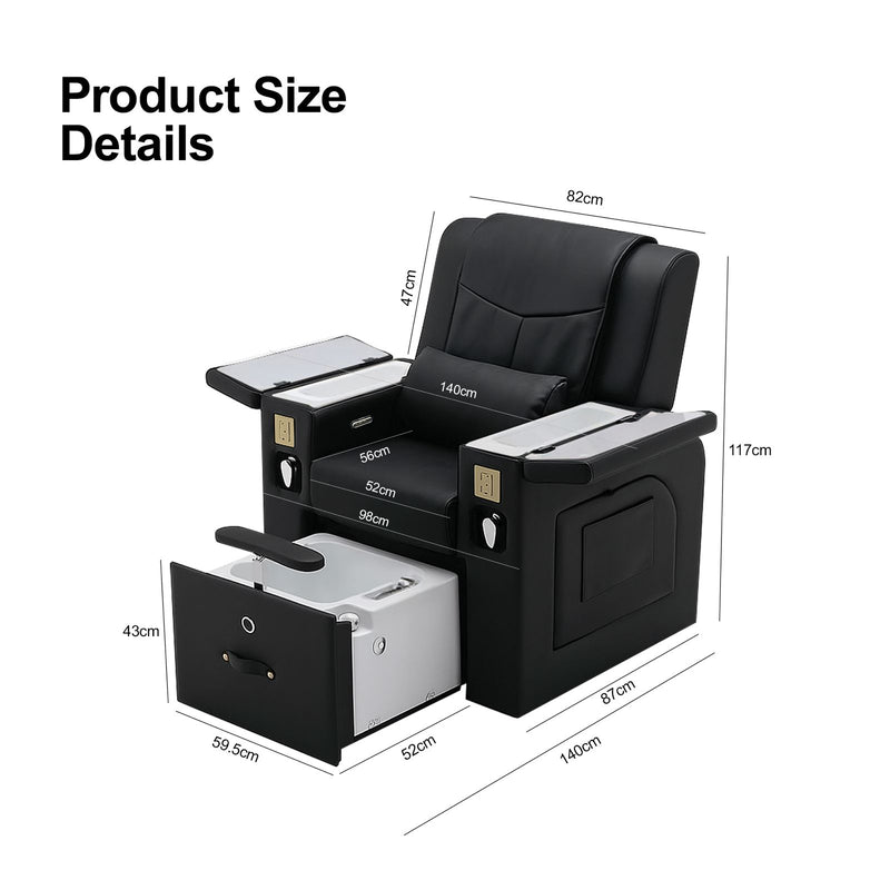 All-in-One Black Massage Chair for Pedicure & Manicure with Sliding Foot Bath – Premium Spa & Salon Solution