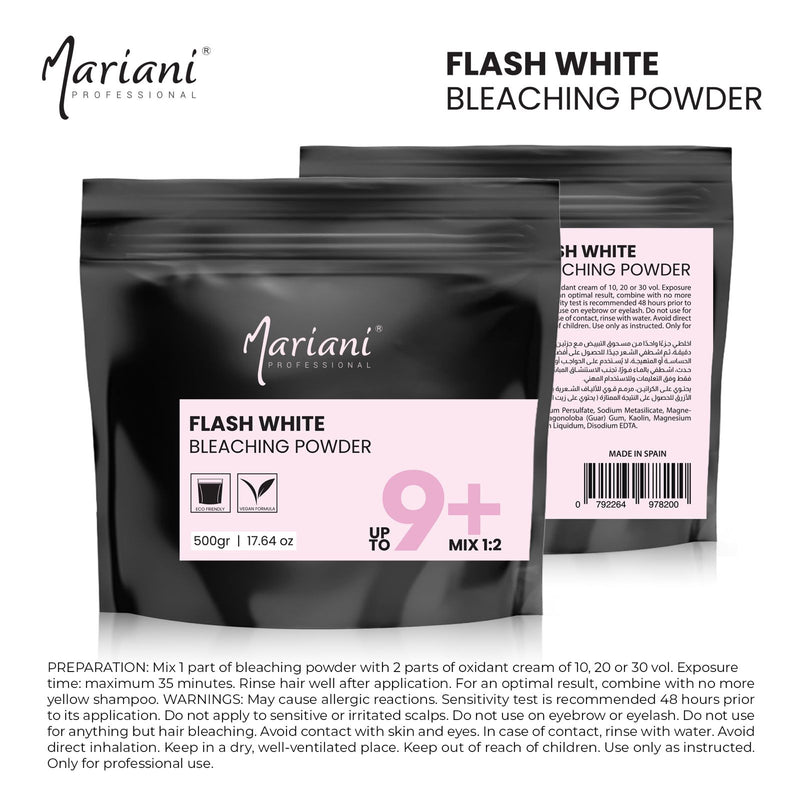 Mariani Professional Flash White Bleaching Powder 500g 9+ level lift hair bleach pack - Bleaching powder for hair - Salon hair bleaching powder - Professional hair bleaching powder - Al Basel Cosmetics - UAE