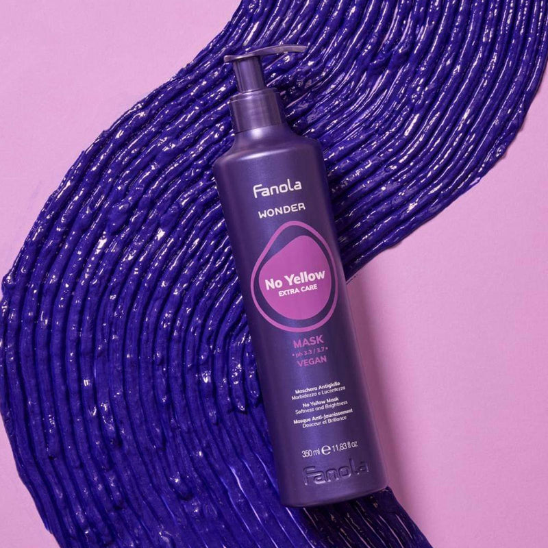 Fanola Wonder No Yellow Extra Care Mask 350ml – Vegan hair mask for blonde, grey, and bleached hair, neutralizes yellow tones and adds shine - Al Basel Cosmetics