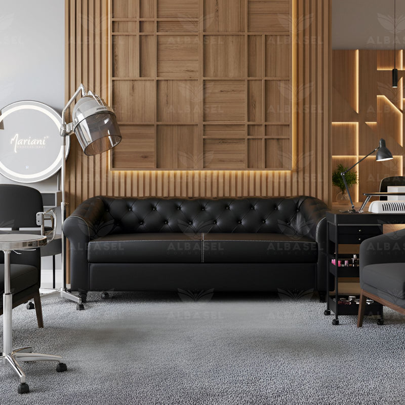 Salon Reception Waiting Sofa Black - Waiting sofa for office - Spa reception sofa - Al Basel Cosmetics - UAE