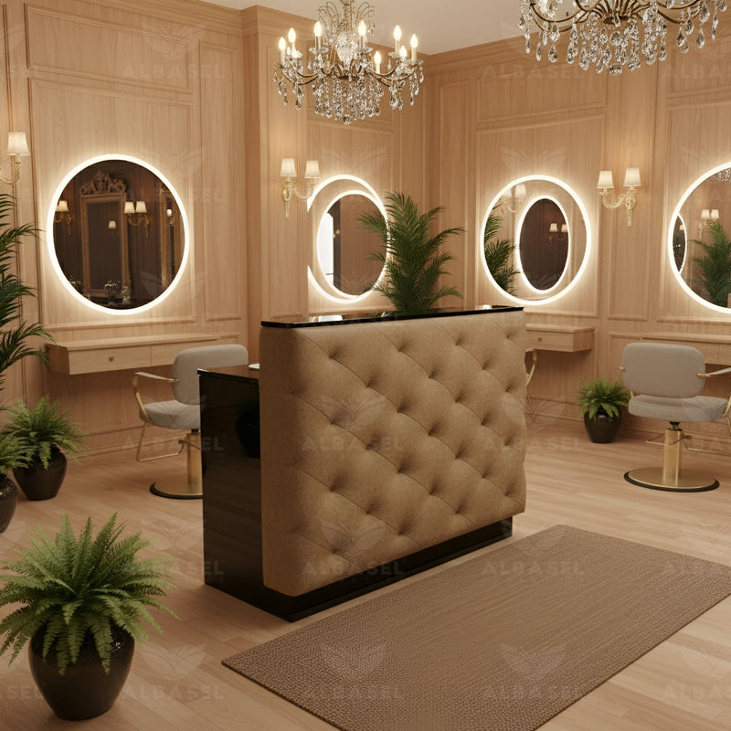 Reception Old Brown for office and salon - salon reception counter for office - reception desk for spa - Al Basel Cosmetics - UAE