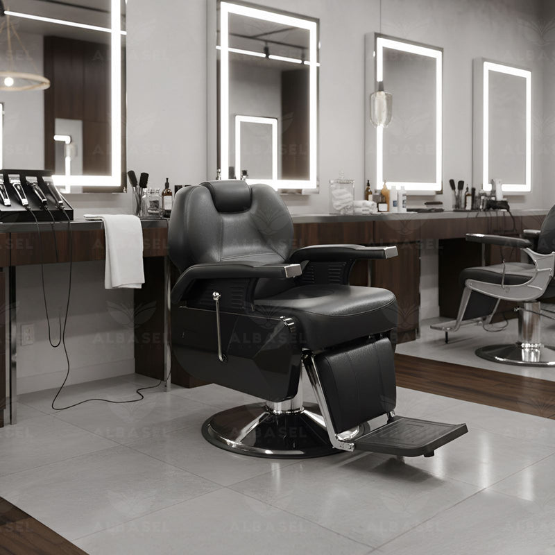 Gents Salon Barber Chair Black - Barber chair in UAE - Al Basel Cosmetics - UAE - Gents hair cutting chair