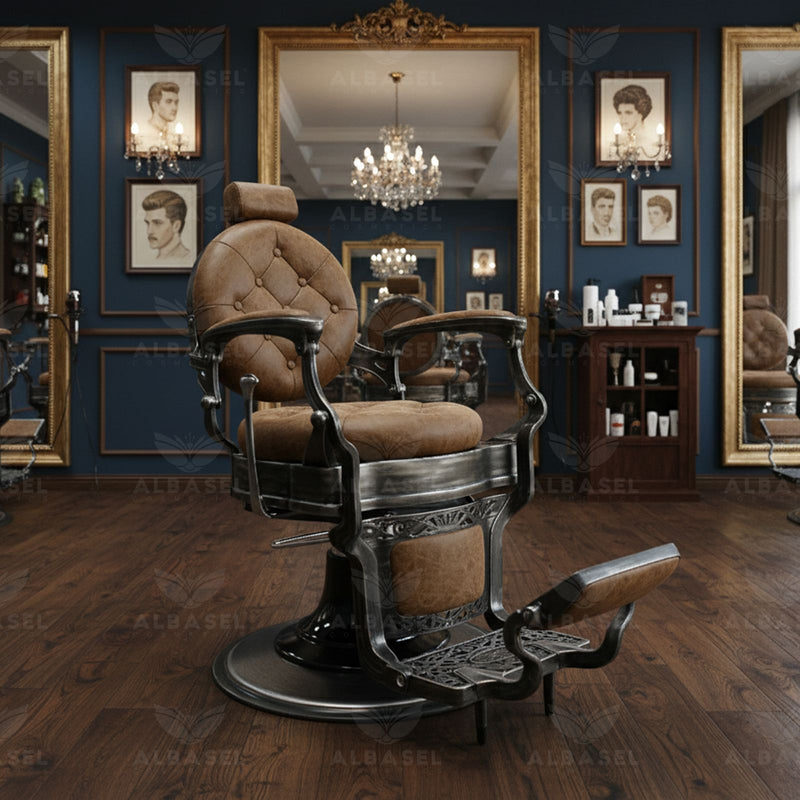 Barber Chair Old Brown for Hair Cutting - Al basel cosmetics - Salon chair UAE - Luxury Barber Chair