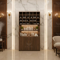 Wooden Storage Wardrobe Cabinet Brown for Salon Spa - Product organizer for Spa - Display stand with storage space - Al Basel Cosmetics - UAE