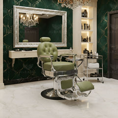 Green Silver Salon Professional Barber Gents Cutting Chair - Luxury salon furniture Qatar - Gents salon furniture Saudi Arabia - Al Basel Cosmetics - UAE