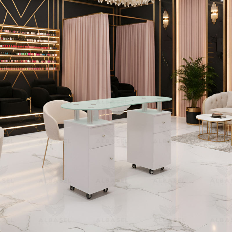 Glass Top Nail Art Manicure Table Salon Use - Nail studio furniture in UAE - Manicure station - Al Basel Cosmetics - UAE