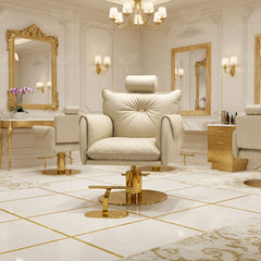 Comfortable Cream Ladies Salon Chair with Reclining & Hydraulic System – Perfect for Styling & Makeup - Ladies salon makeup chair - Al Basel Cosmetics - UAE