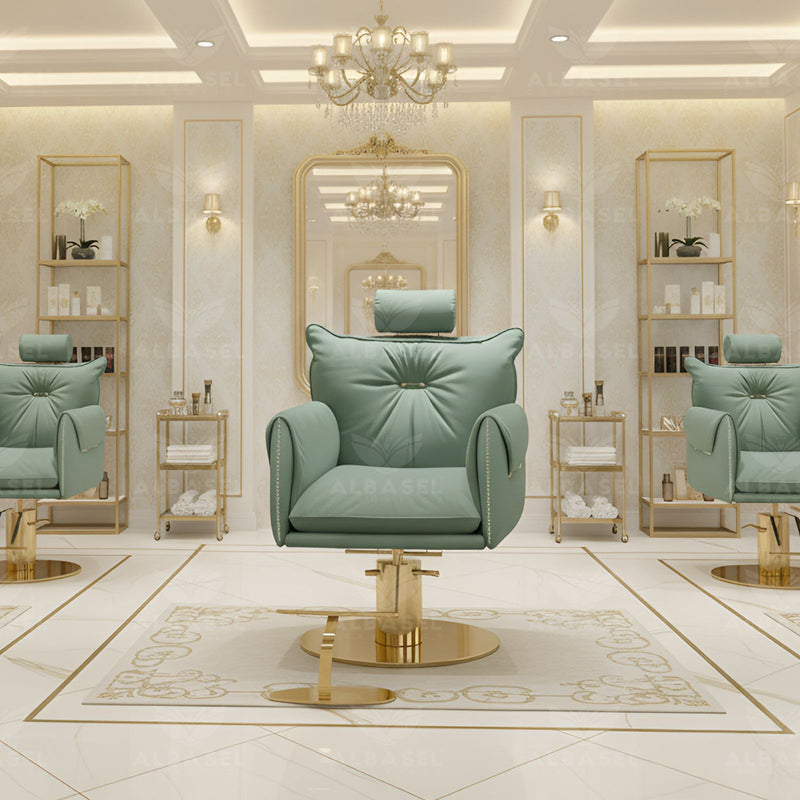 Professional Ladies Salon Styling Chair Green - ladies styling chair - salon furniture in UAE - Al Basel Cosmetics