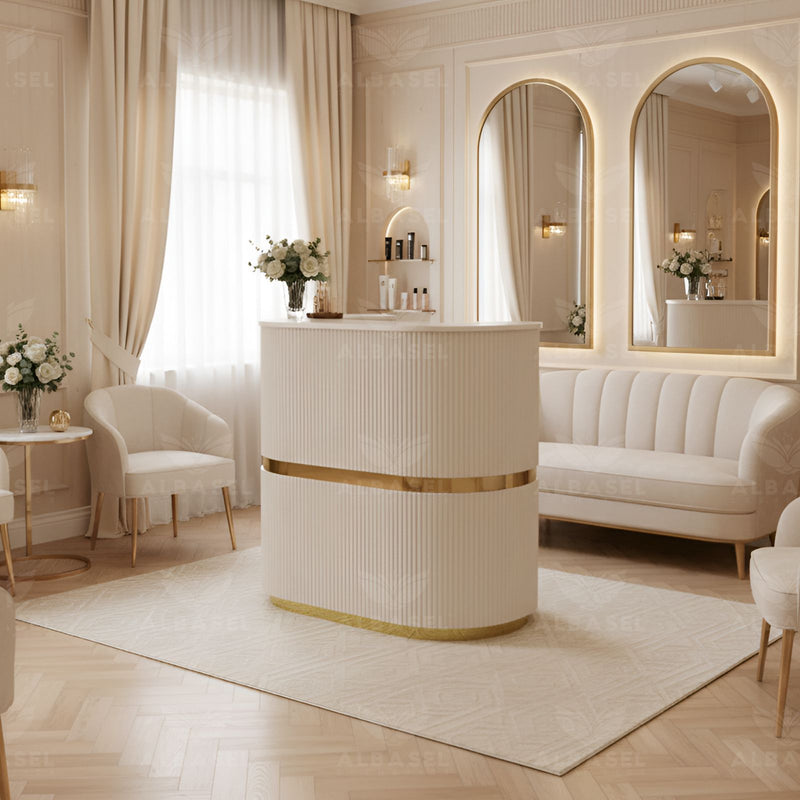 Salon Color Cream Reception Counter Desk - Premium spa reception counter table - Al Basel Cosmetics - UAE