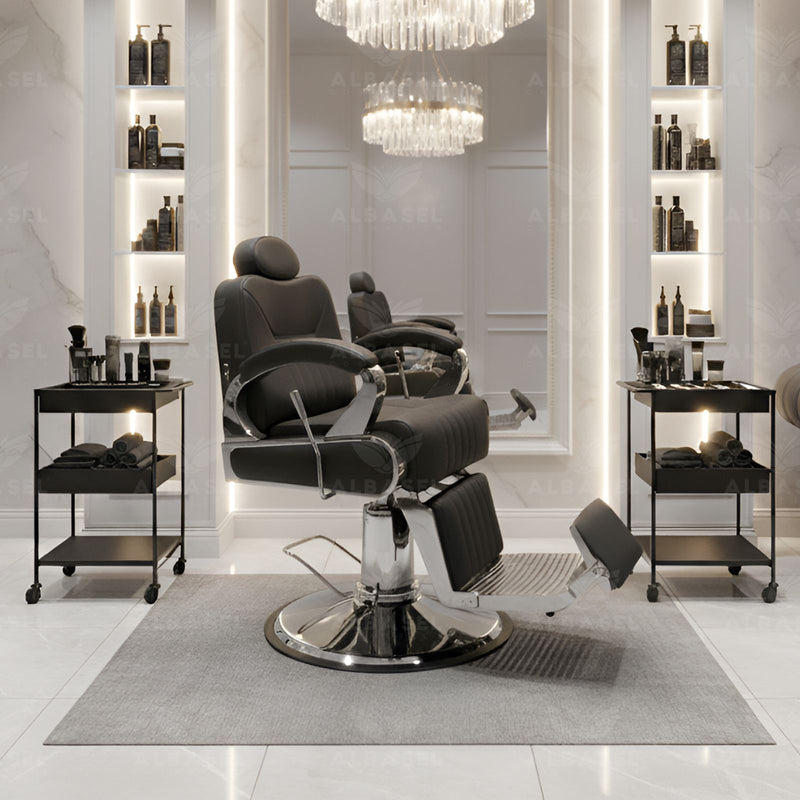 Salon Professional Black and Chrome Barber Chair - Al Basel Cosmetics - Barber chair - UAE