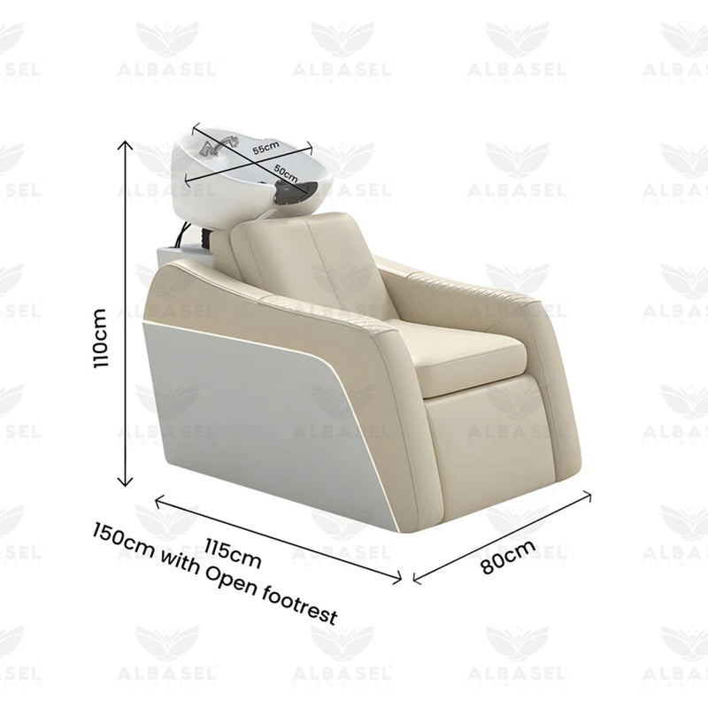 Luxury Cream & White Salon Spa Hair Washing Shampoo Chair - al basel cosmetics - salon furniture uae - shampoo chair - hair washing chair