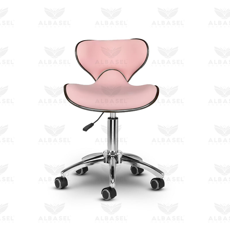 Pink & Silver Salon Spa Stool with swivel - Pink salon furniture in UAE - salon worker stool - Spa station stool - Al Basel Cosmetics - UAE