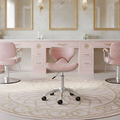 Pink & Silver Salon Spa Stool with swivel - Salon swivel stool - Stool with silver base - Al Basel Cosmetics - UAE