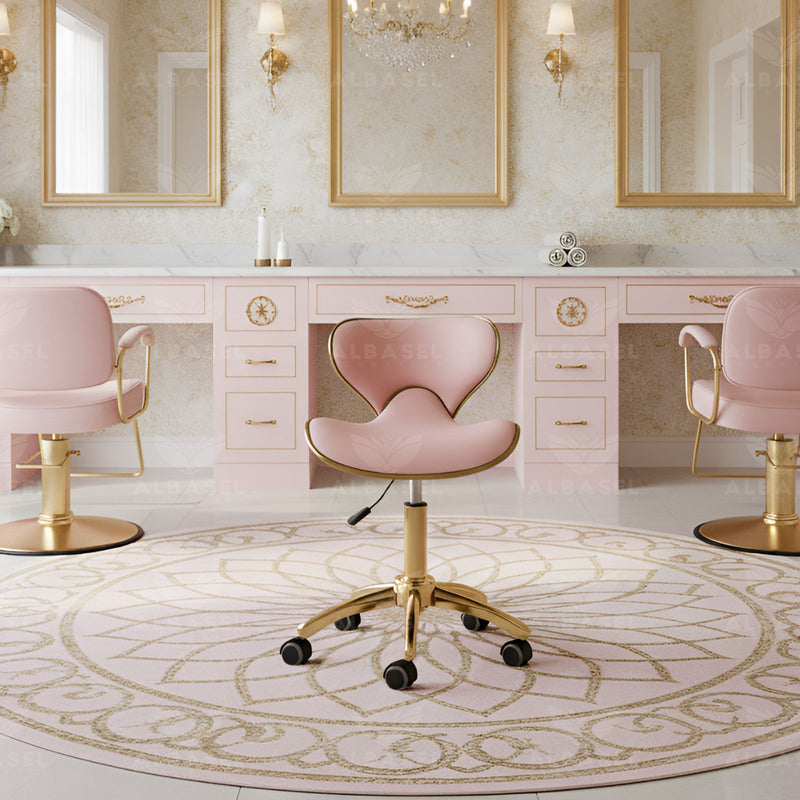 Pink & Gold Salon Spa Stool with swivel - salon swivel stool - beauty salon stool - Al Basel Cosmetics - UAE