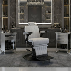 Silver and Black Barber Gents Salon Chair - Al Basel Cosmetics - UAE