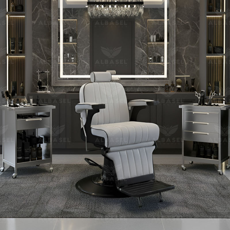 Silver and Black Barber Gents Salon Chair - Al Basel Cosmetics - UAE