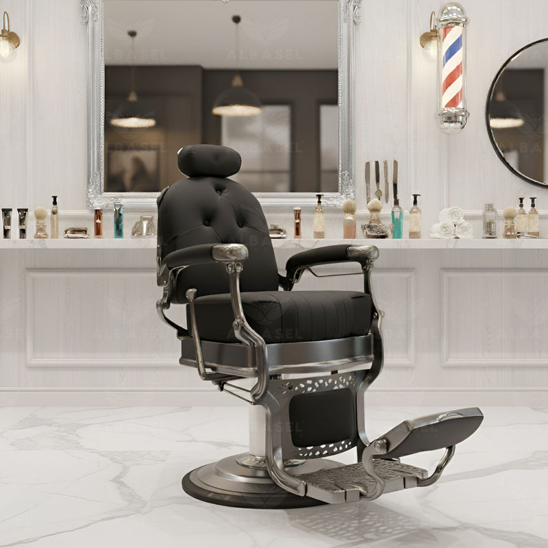 Black Salon Professional Hair Styling Barber Gents Chair - Gents chair - Barber chair - Professional salon hair cutting chair - Al Basel Cosmetics - UAE