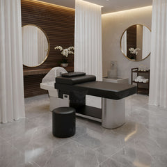 Electric Shampoo Hair Washing Chair Bed Japanese Massage Bed Black Silver with Stool - massage bed for spa - Al Basel Cosmetics - UAE