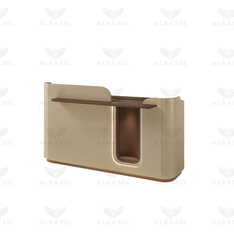 Luxury Beige Reception Desk with Integrated Lighting - Al Basel Cosmetics - salon furniture KSA - Reception counter furniture in Dubai - UAE