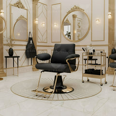 Luxurious Black & Gold Hairdressing Chair for Ladies Beauty Salon - Ladies hair cutting chair in UAE - Al basel cosmetics - UAE