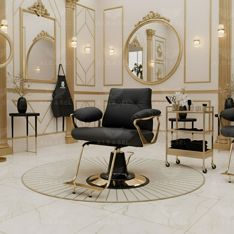 Luxurious Black & Gold Hairdressing Chair for Ladies Beauty Salon - Ladies hair cutting chair in UAE - Al basel cosmetics - UAE