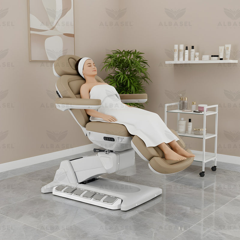 Brown All-Electric Medi Spa Exam Chair – Professional Adjustable Aesthetic Treatment Chair - clinical bed - spa massage bed - Massage bed Saudi Arabia - Clinical massage bed Oman - Al Basel Cosmetics - UAE