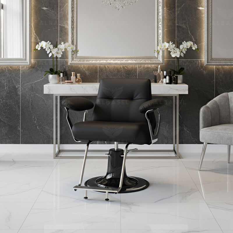 Luxury Black and Silver Styling Chair for Ladies Salons - Ladies salon furniture in UAE