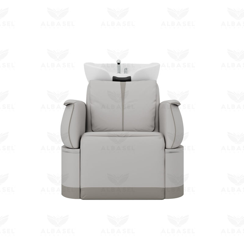 Electric Reclining Hair Wash Chair for Salon & Spa with Movable Footrest Grey - Al Basel Cosmetics - UAE
