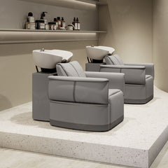 Electric Reclining Hair Wash Chair for Salon & Spa with Movable Footrest Grey - Al Basel Cosmetics - UAE
