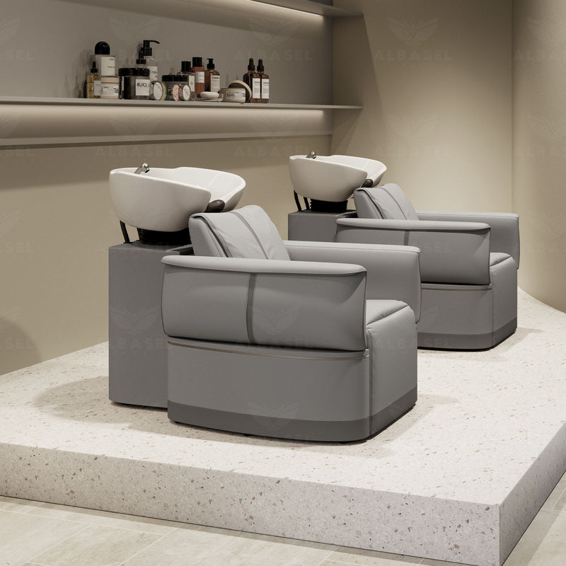 Electric Reclining Hair Wash Chair for Salon & Spa with Movable Footrest Grey - Al Basel Cosmetics - UAE