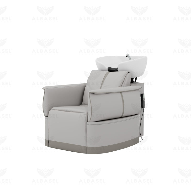Electric Reclining Hair Wash Chair for Salon & Spa with Movable Footrest Grey - Al Basel Cosmetics - UAE