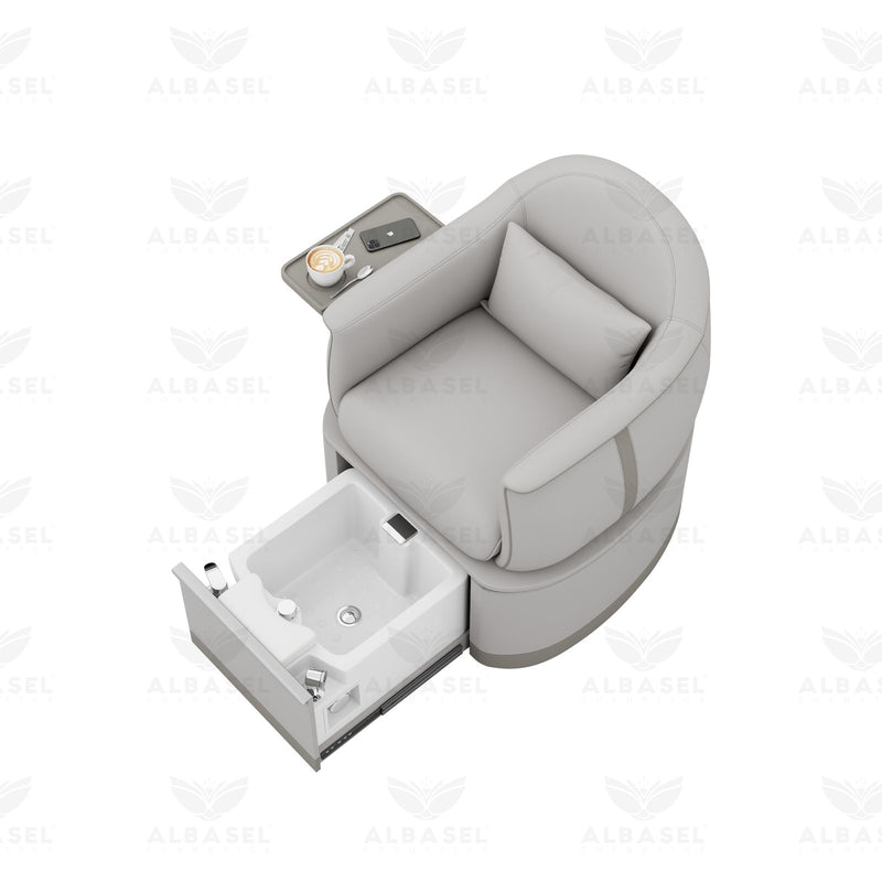 Salon & Spa Pedicure Chair Station with Acrylic Sliding Basin – Grey Finish - Al Basel Cosmetics - UAE