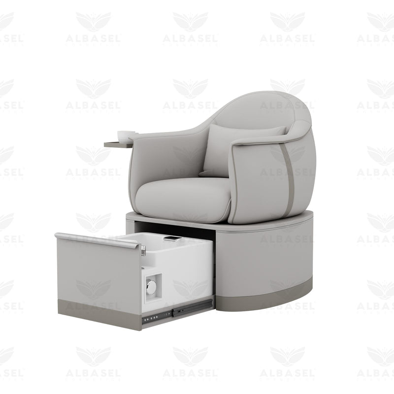Salon & Spa Pedicure Chair Station with Acrylic Sliding Basin – Grey Finish - Al Basel Cosmetics - UAE
