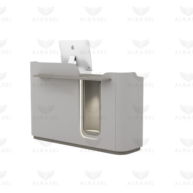 Professional Grey Salon Reception Desk with LED | Front Counter Desk - Al Basel Cosmetics - Salon reception desk in Dubai - Office counter in Saudi Arabia