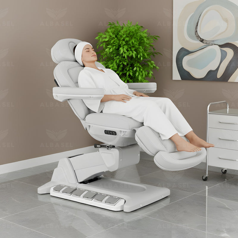 White Electric Clinical Treatment Chair – Adjustable Spa Bed & Aesthetic Exam Chair with Remote - Massage bed - Al Basel Cosmetics - UAE