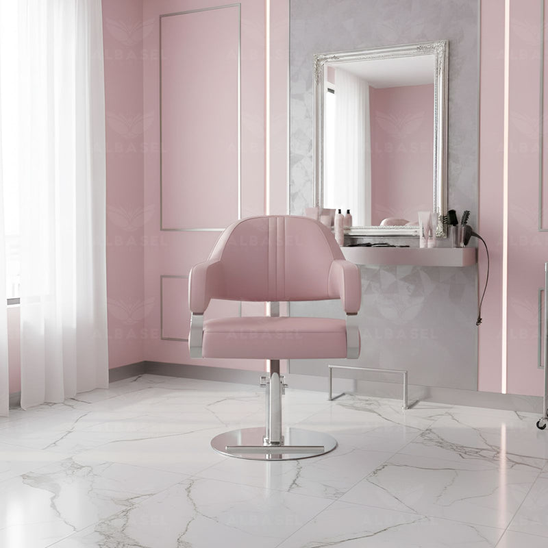 Professional Salon Styling Chair with Footrest -Oslo Pink Beauty Chair - Ladies styling chair - Makeup chair for modern ladies salon - Al Basel Cosmetics - UAE