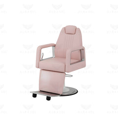 Professional pink makeup and styling chair with ergonomic backrest and padded armrests for salon and studio use - Al Basel Cosmetics - Salon furniture for ladies - Ladies styling chair in pink - makeup chair for pink salon - UAE