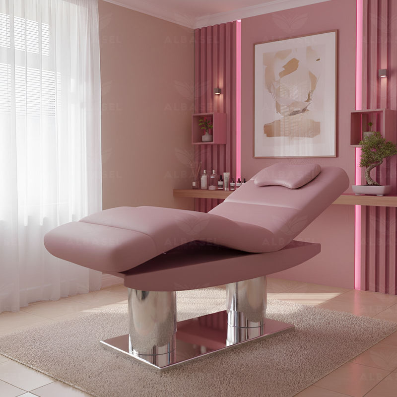 Electric Adjustable Massage & Facial Bed – Oslo Pink Professional Spa Bed - Massage bed in Saudi Arabia - Treatment bed Kuwait - Spa treatment bed - Facial bed in Qatar - Al Basel Cosmetics - UAE
