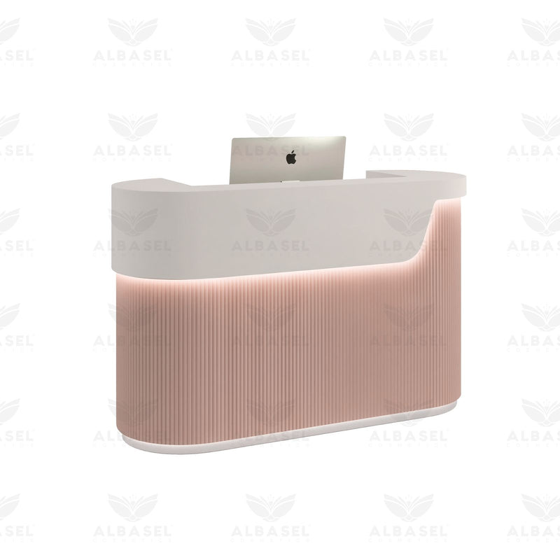 Professional Pink Salon Reception Desk with LED Light & Storage - Pink salon furniture in UAE - salon reception furniture - Professional salon counter furniture in UAE - Al basel cosmetics