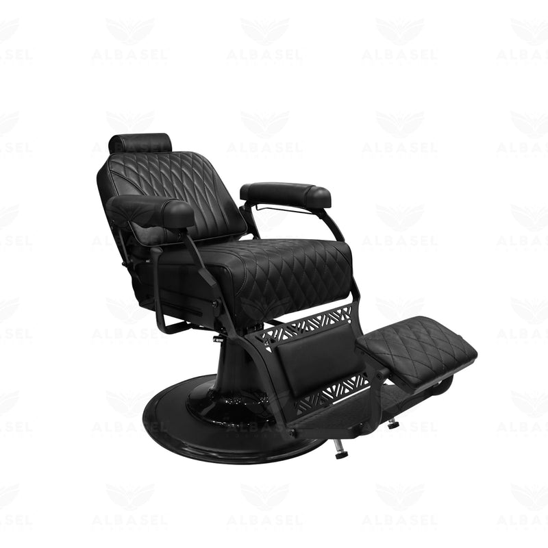 hydraulic barber chair with reclining backrest, padded armrests and footrest for barbershops in UAE