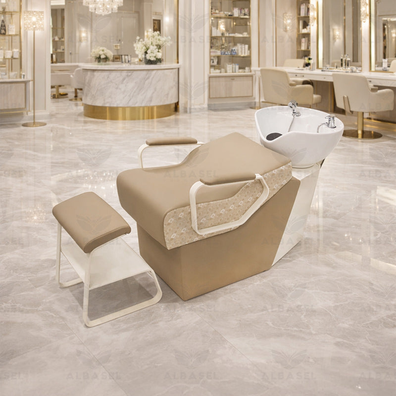 Khaki Brown Salon Hair Washing Chair – Comfortable Shampoo Unit - Shampoo chair - Hair washing chair for salon - Hair salon furniture in UAE - Al Basel Cosmetics - UAE