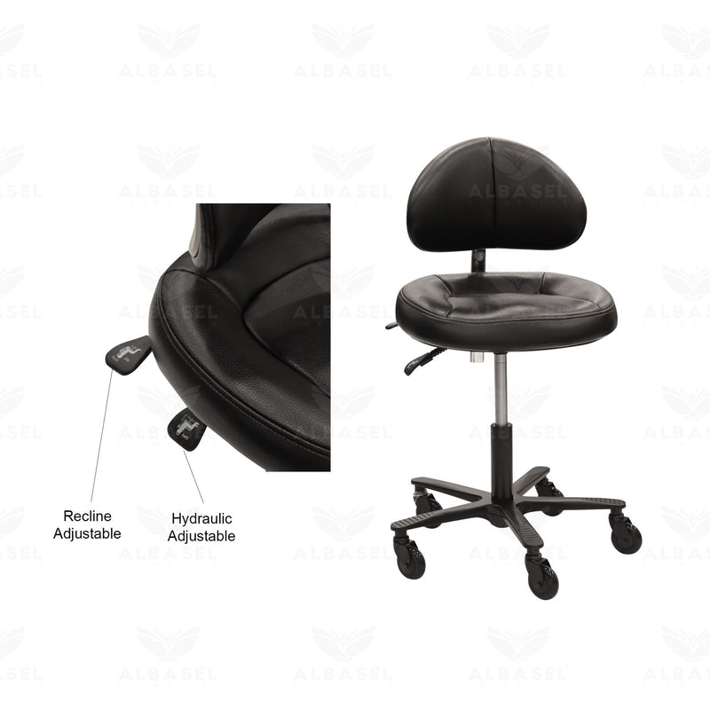 Reclining Salon & Spa Black Stool Chair with Backrest - salon swivel chair - Al Basel Cosmetics - UAE