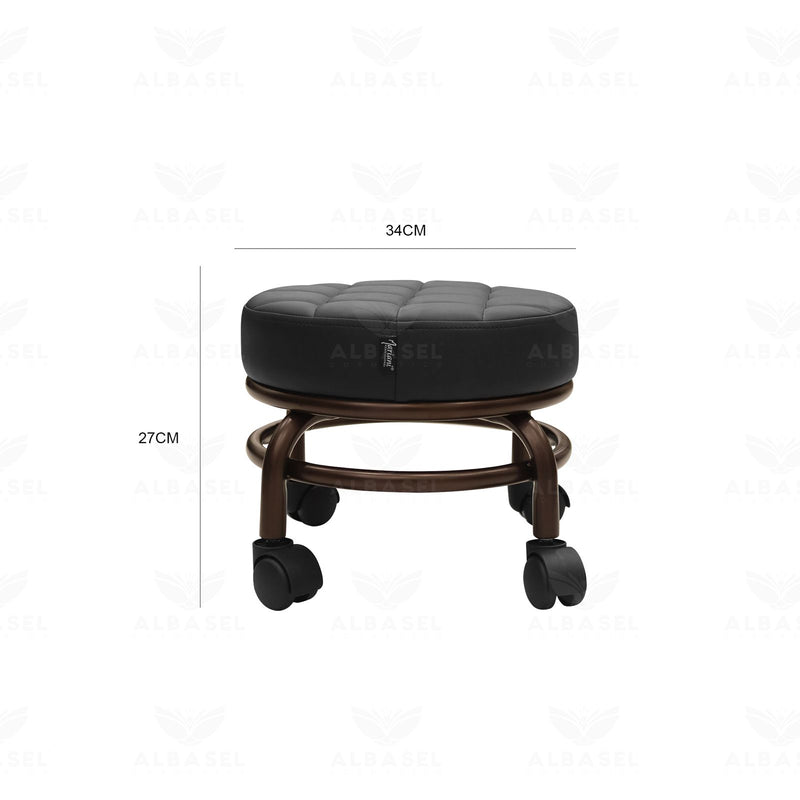 Salon Technician Stool with Wheels – Padded Round Seat | Spa Beauty Chair - Salon stool - Pedicure stool in UAE - Small stool for nail salon - Al Basel Cosmetics - UAE