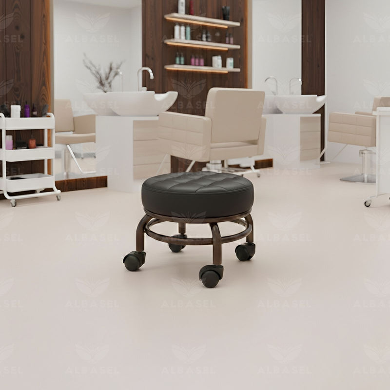 Salon Technician Stool with Wheels – Padded Round Seat | Spa Beauty Chair - Salon stool - Pedicure stool in UAE - Small stool for nail salon - Al Basel Cosmetics - UAE
