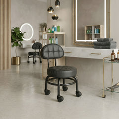 Salon & Spa Technician Stool with Back Support – Mobile Beauty Black Chair with Wheels - Al basel cosmetics - Salon stool - technician stool