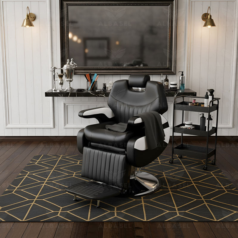 Professional Barber Gents Cutting Chair (Black & White) - hair cutting salon chair - Barber salon furniture in UAE - Al Basel Cosmetics