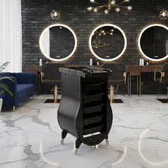 Full Black Professional Salon Trolley – 5-Drawer Hairdressing Storage Cart with Tool Holder Top & 360° Wheels - Salon trolley - Al Basel Cosmetics - UAE