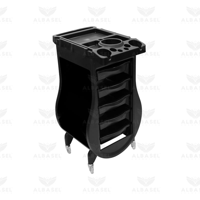 Full Black Professional Salon Trolley – 5-Drawer Hairdressing Storage Cart with Tool Holder Top & 360° Wheels - Salon trolley - Al Basel Cosmetics - UAE