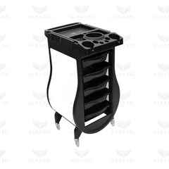 Black Salon Trolley with White Curved Side Panels – 5-Drawer Beauty & Hairdressing Storage Cart with Tool Holder Top - Al Basel Cosmetics - Salon trolley in RAK - Organizer trolley in UAE